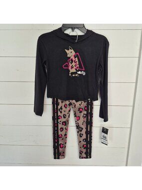 Adidas Girls 2-Piece Hoodie Top & Leopard Print Leggings Set Size 6 NWT